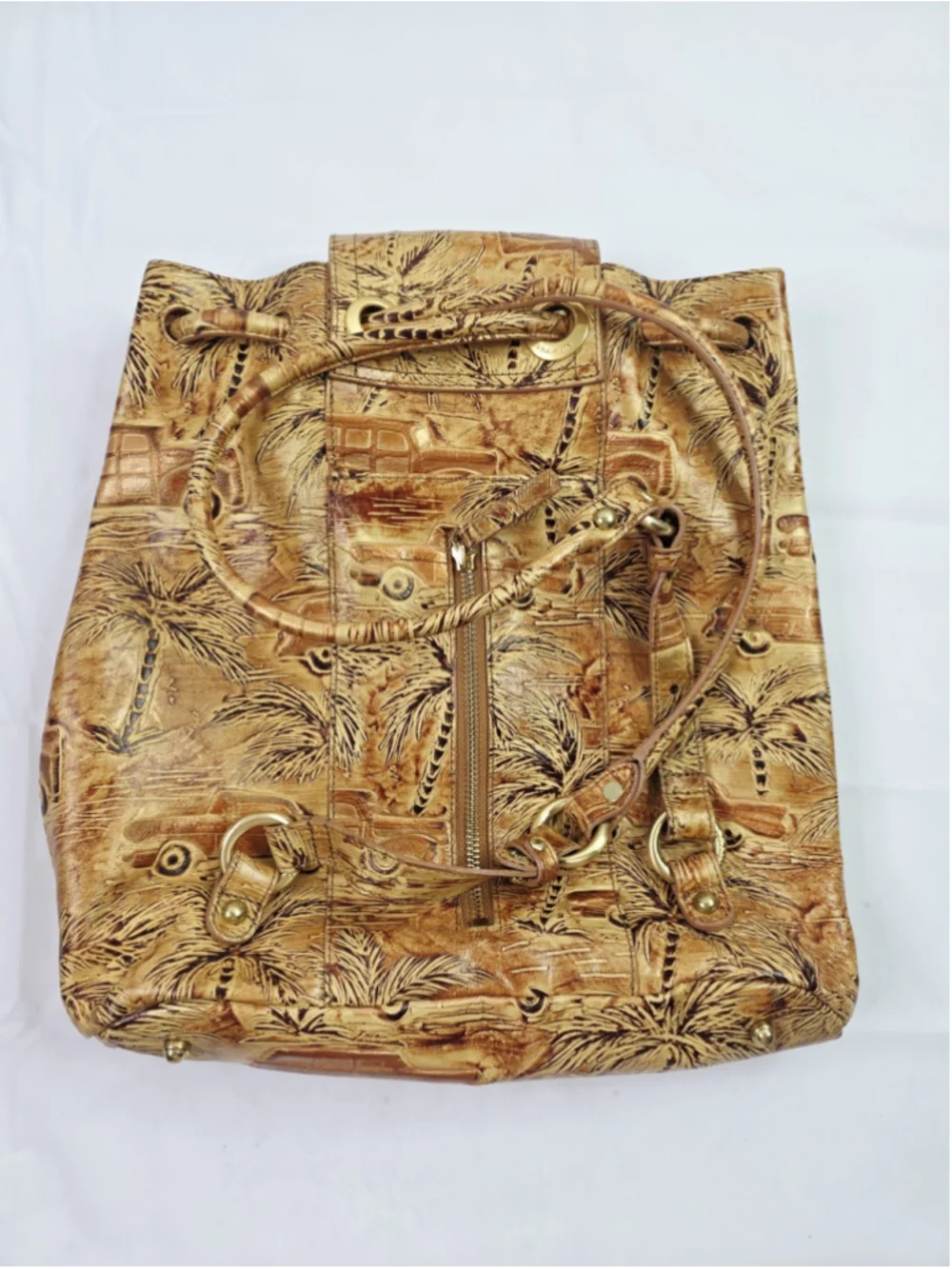 Y2K Brahmin Copper Copa Cabana Embossed Leather Backpack Purse Palm Tree Retro